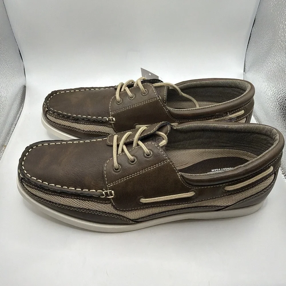 Chaps Memory Foam Comfort Flexible Boat Shoes Brown Lace Up Size 10